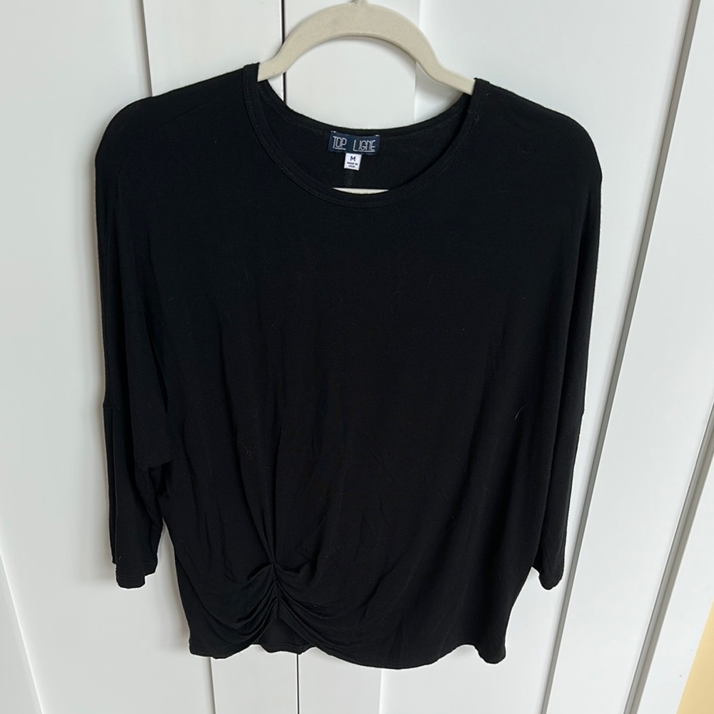 Black 3/4 Sleeve Ruched  Front Blouse Size M